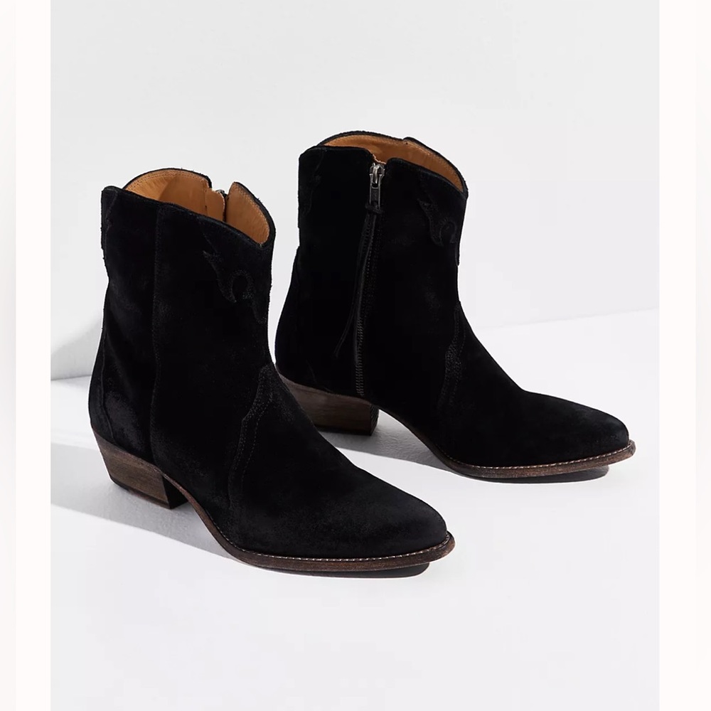 Free People New Frontier Western Boot in Black Suede